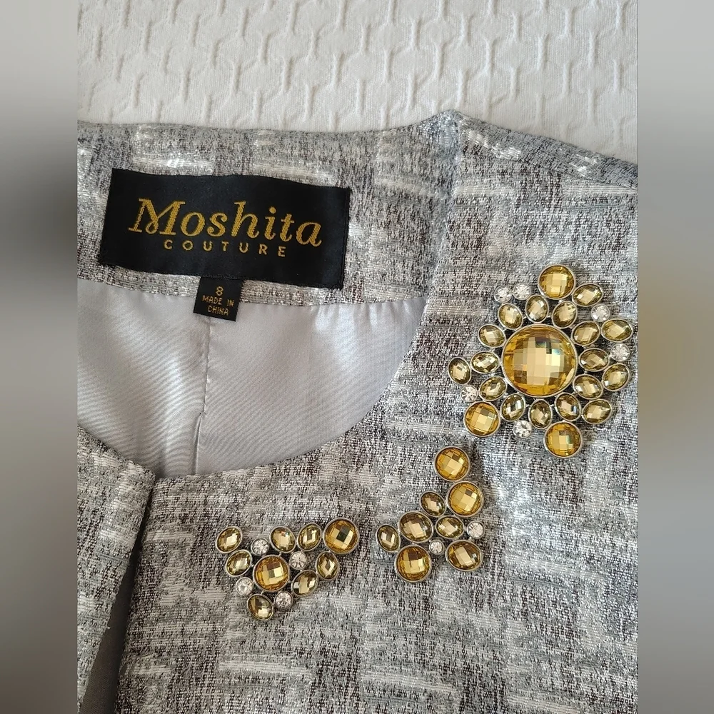 Moshita Couture Elegant Gray Women's Skirt Set Size 8